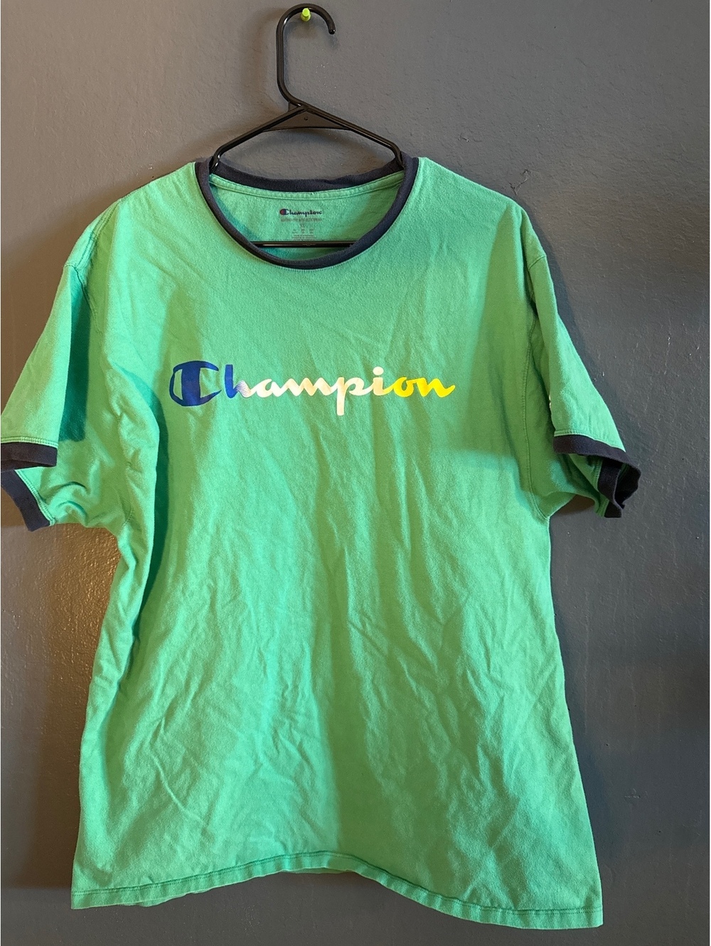 Champion Green and Navy Blue Logo T-Shirt Size x-Large